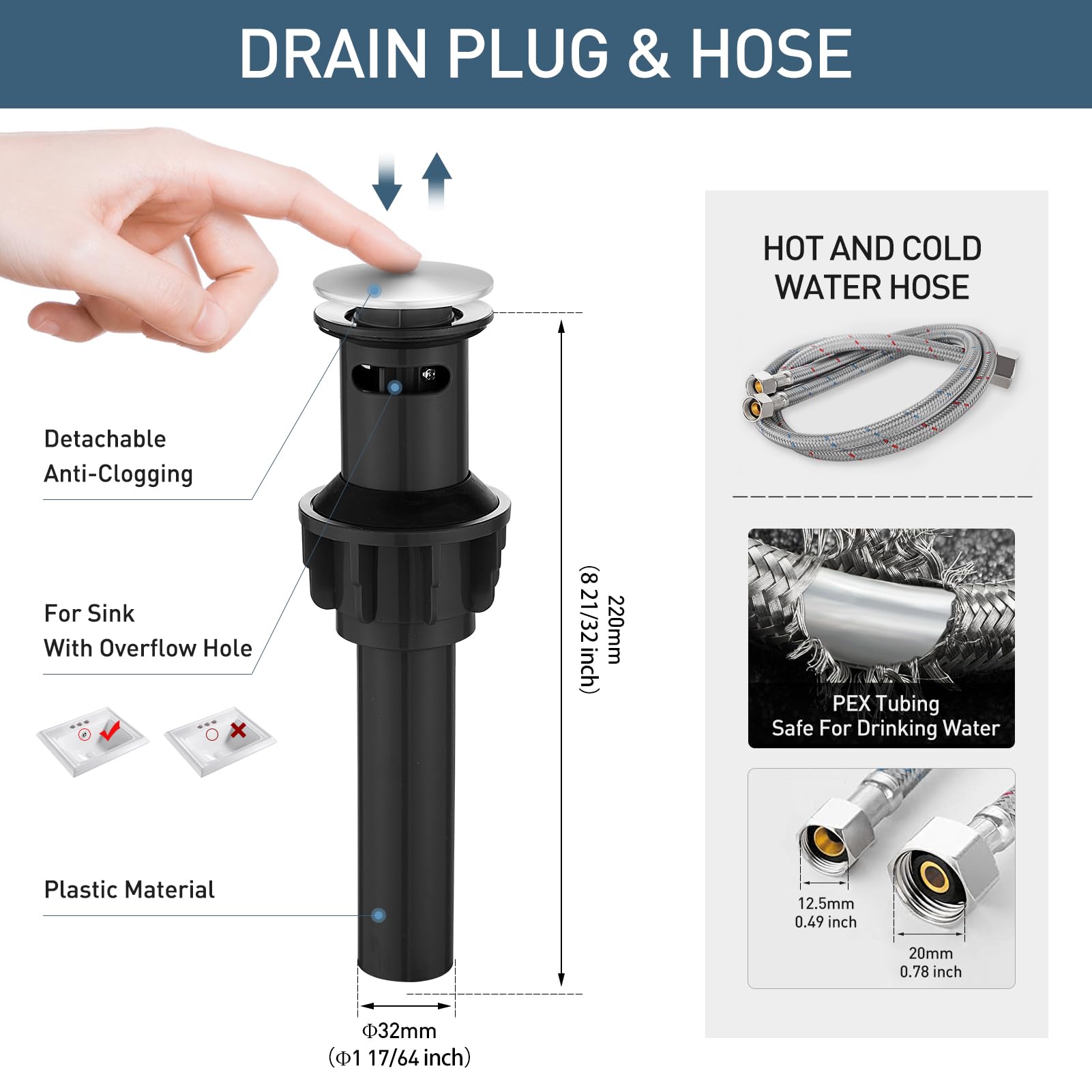 GENBONS three-hole installation with quick-connect hoses for DIY setup.