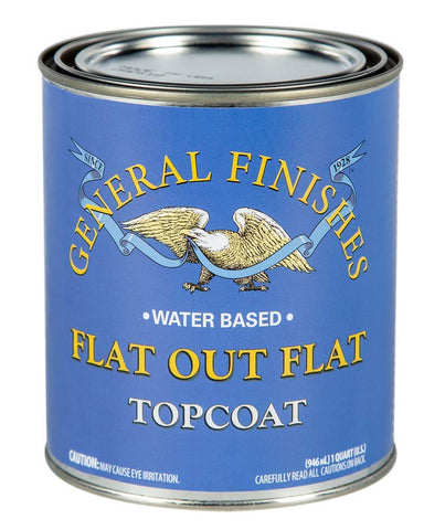 General Finishes Flat Out Flat Topcoat quart swatch demo shows a durable, water-based finish