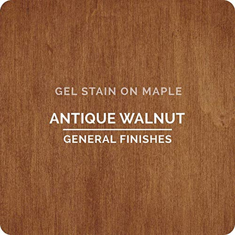 General Finishes Antique Walnut gel stain applied with a foam brush for a hand-rubbed finish.