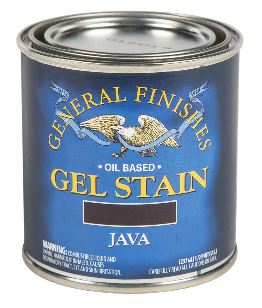 General Finishes Oil Base Gel Stain Java bottle delivers rich color with controlled penetration for a hand-rubbed finish.