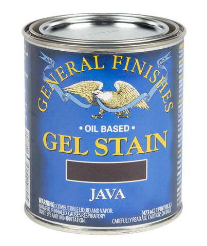 General Finishes Oil Base Gel Stain Java bottle showing easy wipe-on application.