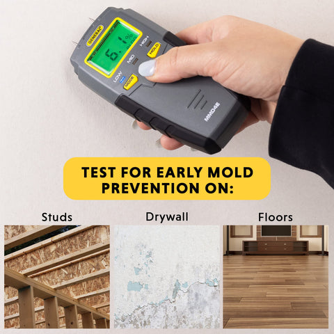 General Tools MMD4E pin-type sensor with pins provides surface moisture readings on wood.