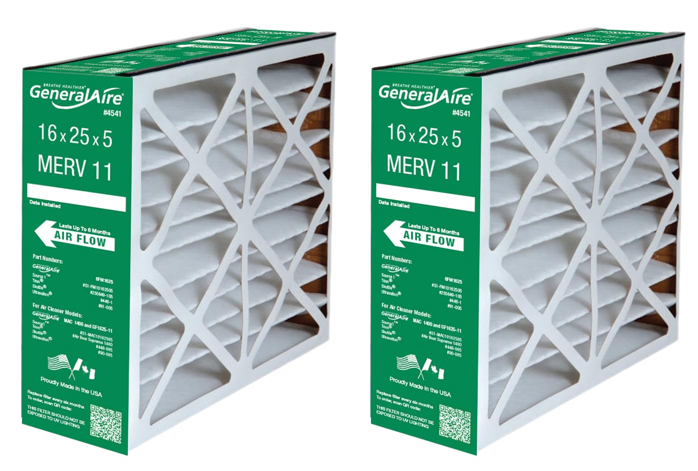 GeneralAire ReservePro 16x25x5 furnace filter two-pack for improved air filtration