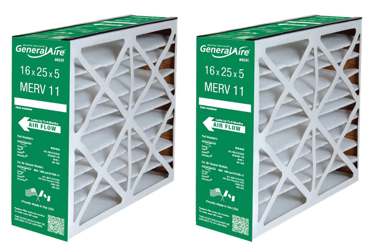 GeneralAire ReservePro 16x25x5 furnace filter two-pack for improved air filtration