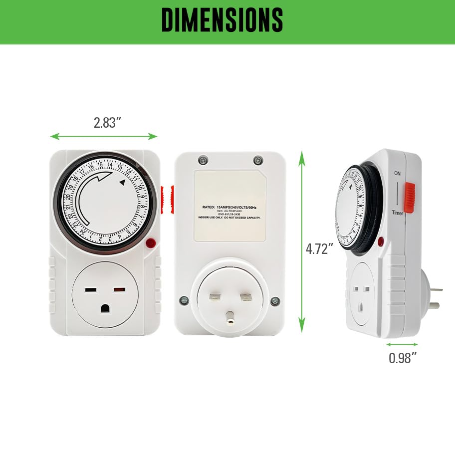 Generic 240V timer single outlet automates indoor lighting schedules.