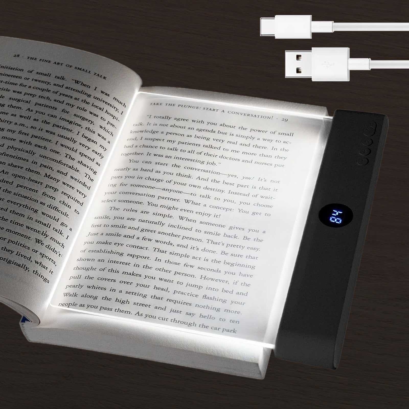 Generic Book Light with flat panel for comfortable bedside reading and even illumination.