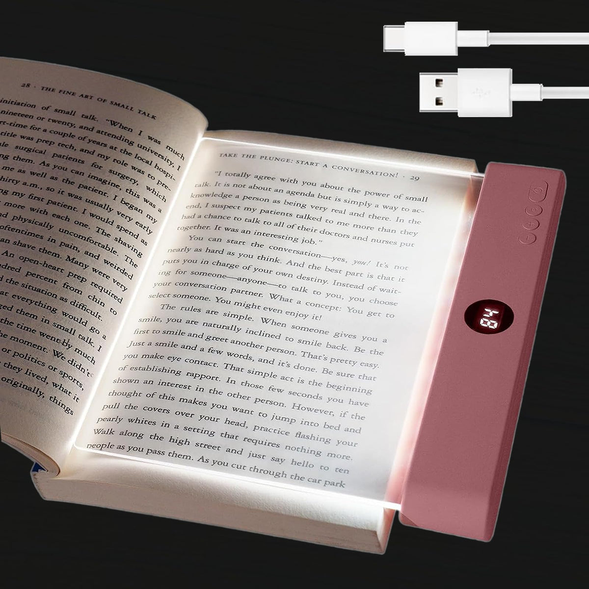 Generic Book Light pink flat panel for comfortable nighttime reading