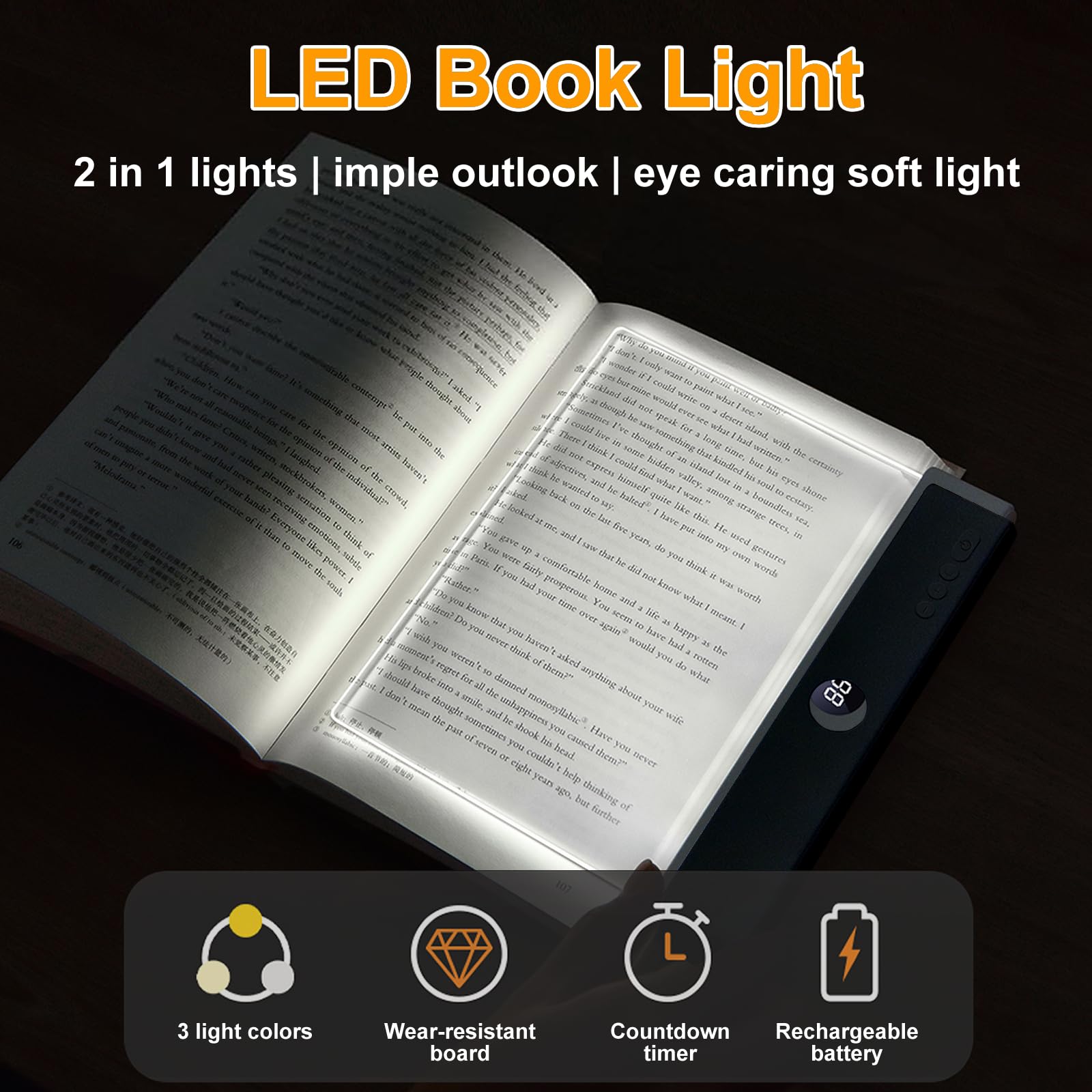 Generic Book Light with rechargeable battery for long sessions without frequent recharges.