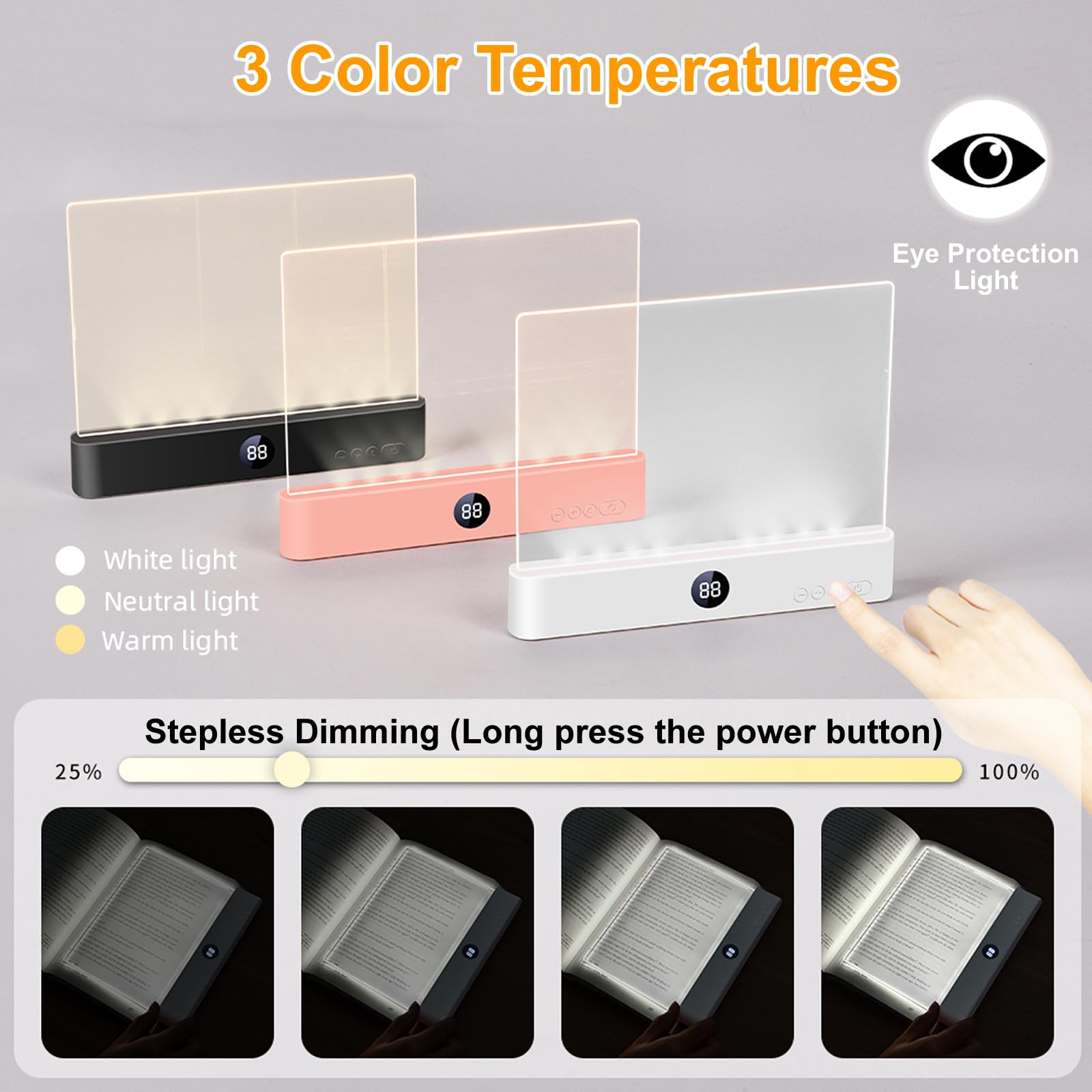 Generic Book Light with stepless dimming for precise brightness control