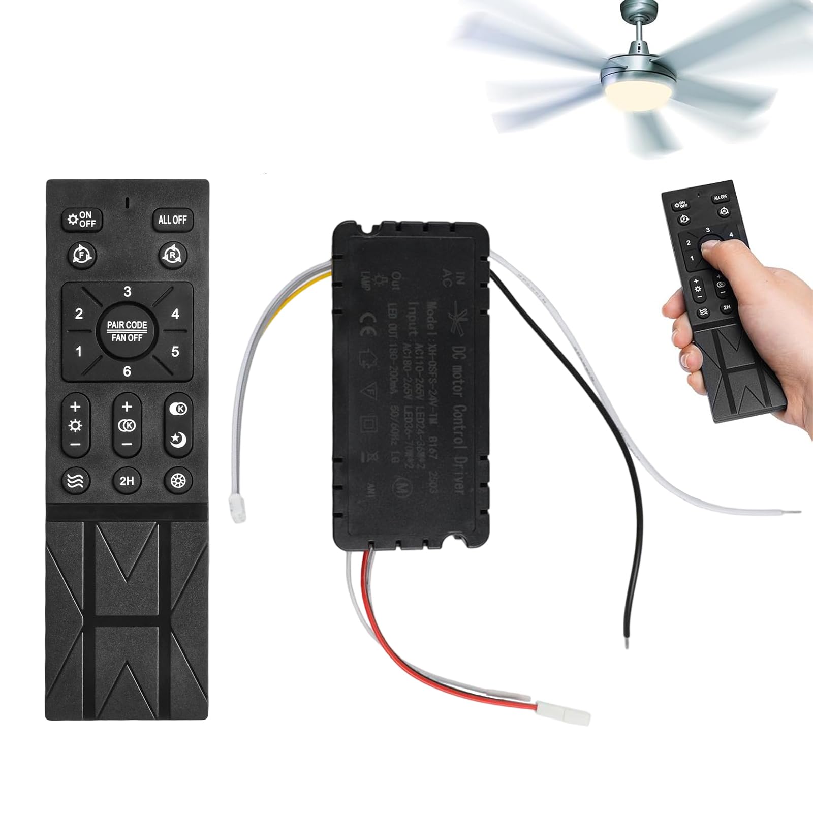Generic ceiling fan remote kit front view for effortless speed control and comfort.