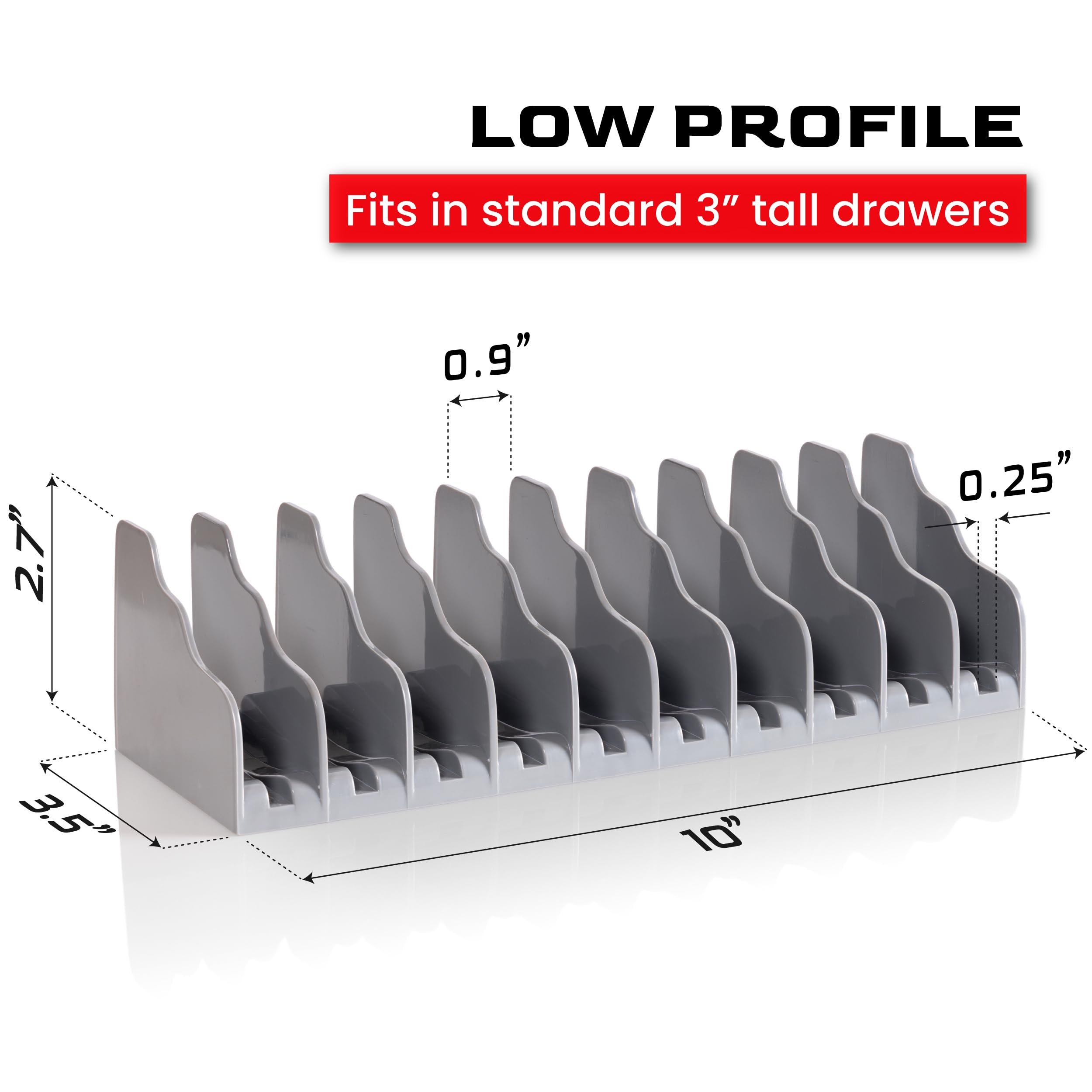 Generic compact tool storage fits drawer with easy tool retrieval.