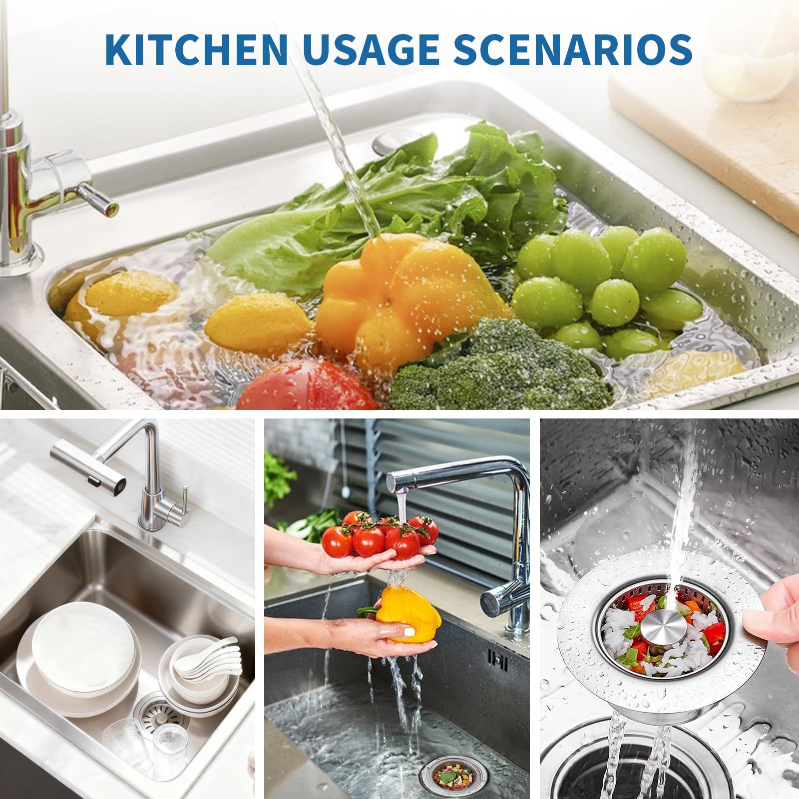 Generic kitchen use in action shows convenient waste capture and strain for leftovers.