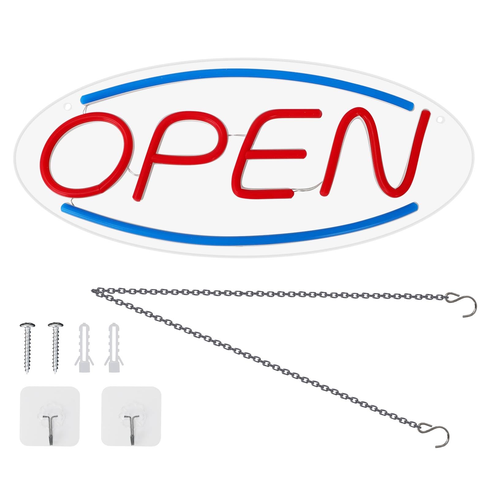 Generic LED Open Sign color strip lit for vibrant storefront signage.