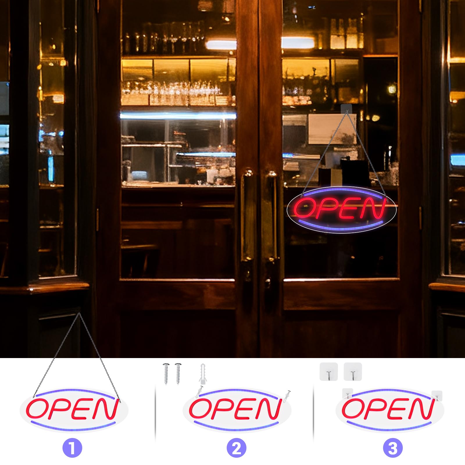 Generic LED Open Sign compact design saves space on doors.