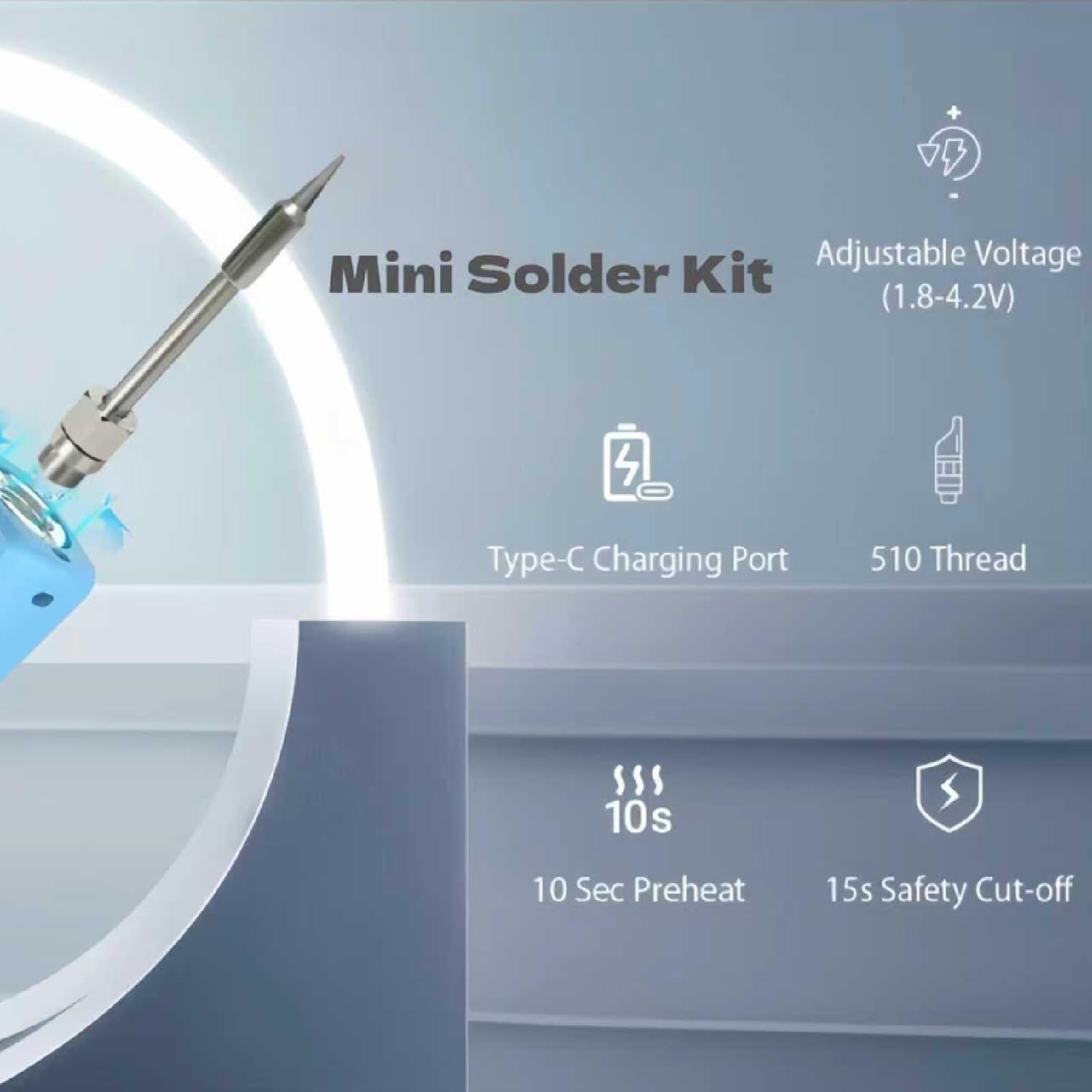 Generic Mini Solder safety controls prevent accidental power on during busy work