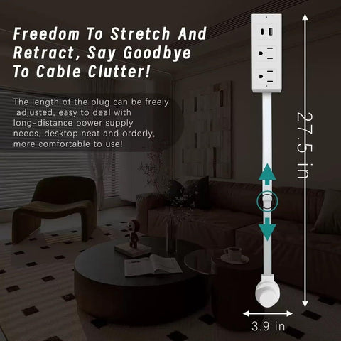 Generic Outlet Extender side-angle demonstrates flexible placement behind furniture for easy reach.