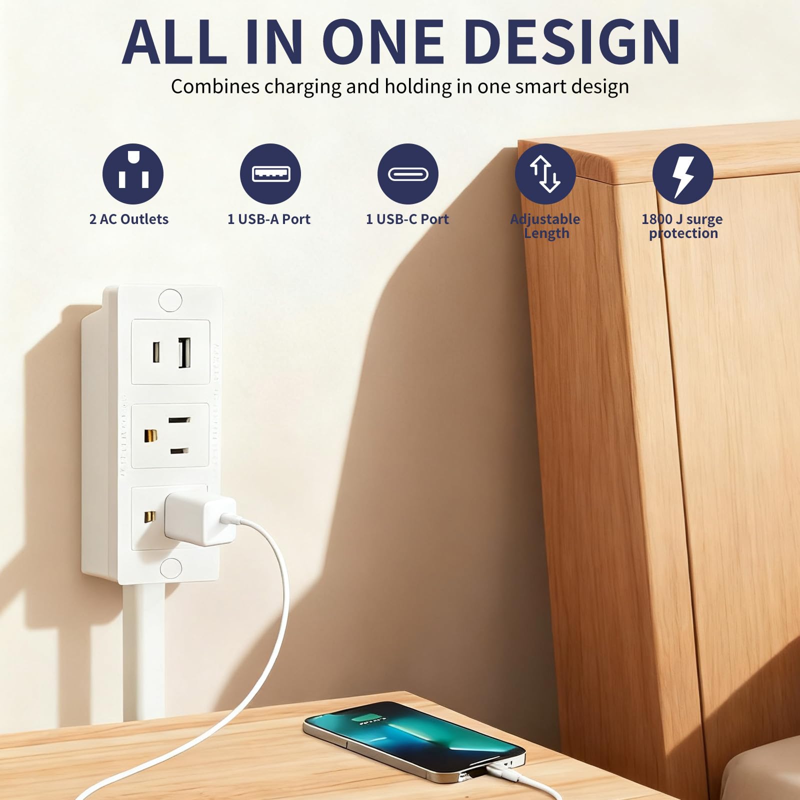 Generic Outlet Extender Stick shows two AC outlets and USB ports for multi-device charging