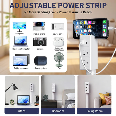 Generic Outlet Extender Stick used beside the bed for tidy bedside charging