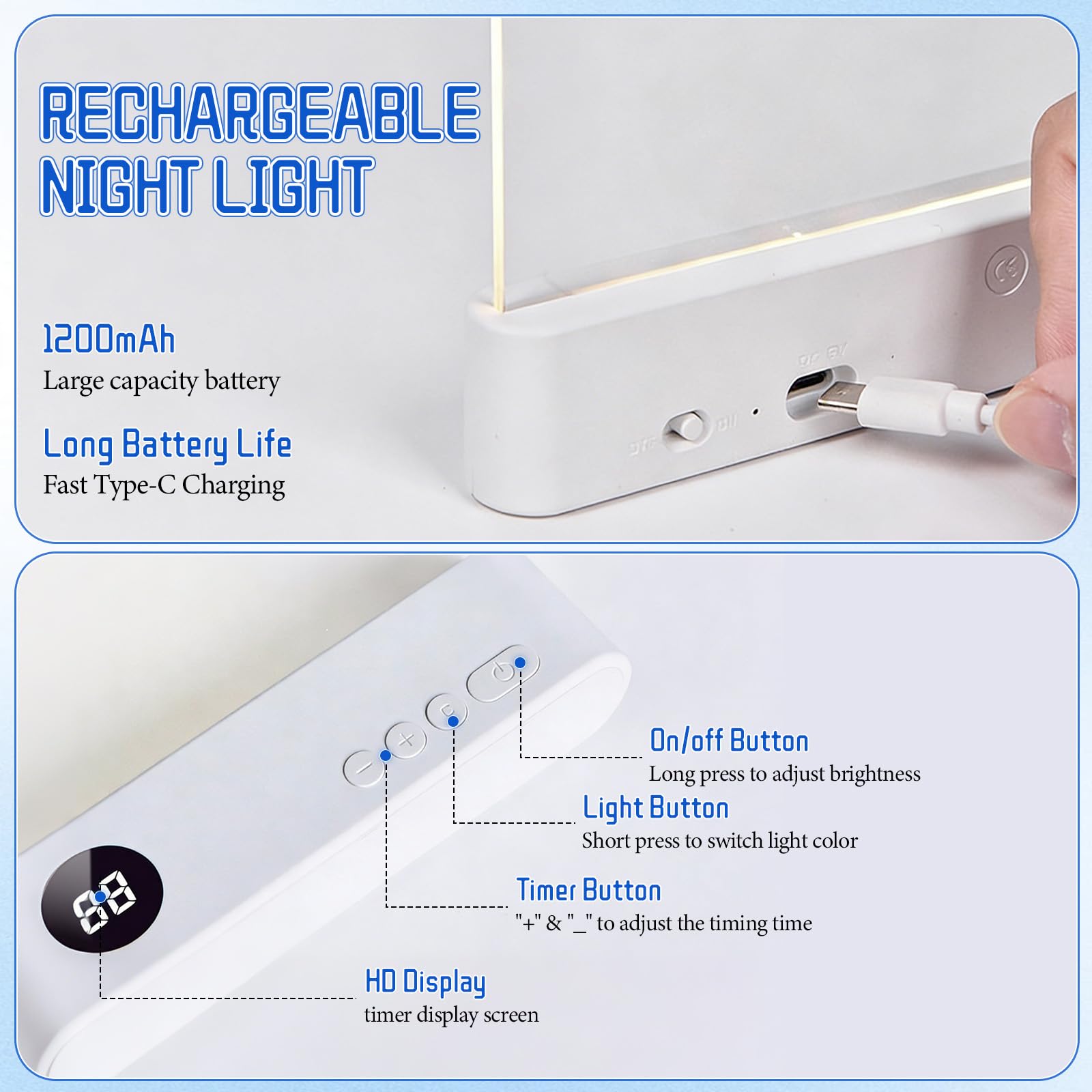 Generic Smart LED Reading Light pink, timer function for bedtime reading