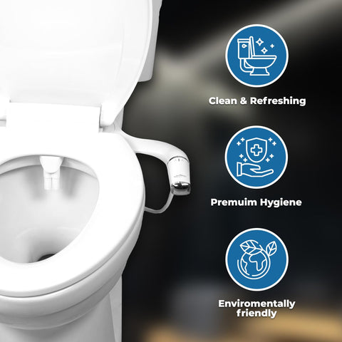 GenieBidet self-cleaning non-electric setup illustrates simple, wiring-free installation.