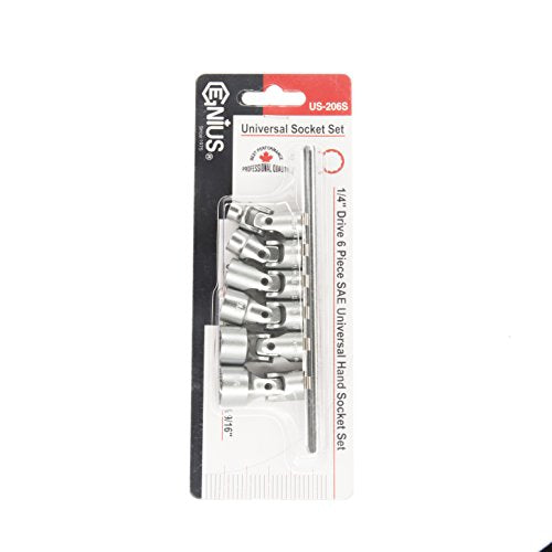 GENIUS TOOLS six-piece SAE universal sockets for flexible fastening across common SAE sizes