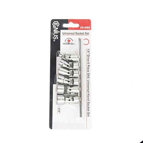 GENIUS TOOLS six-piece SAE universal sockets for flexible fastening across common SAE sizes