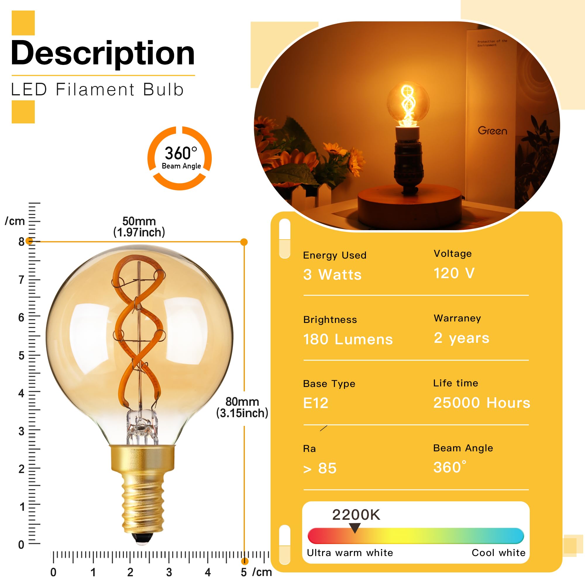 Genixgreen amber filament E12 bulb adds vintage charm while saving energy.