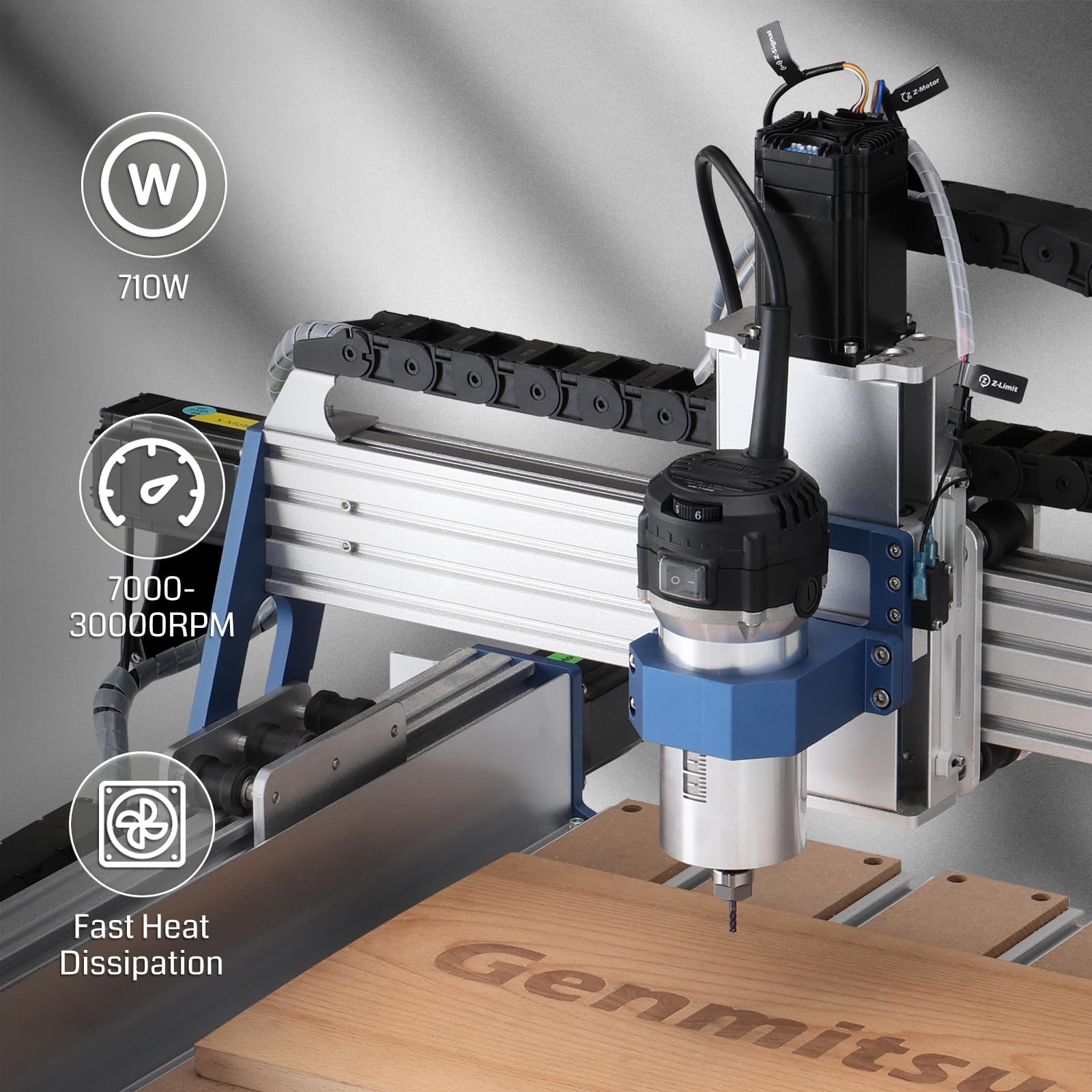Genmitsu 710W spindle motor upgrade supports CNC performance improvements.