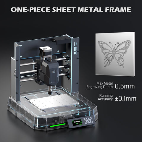 Genmitsu Cubiko enclosure minimizes dust and noise for a cleaner workspace.