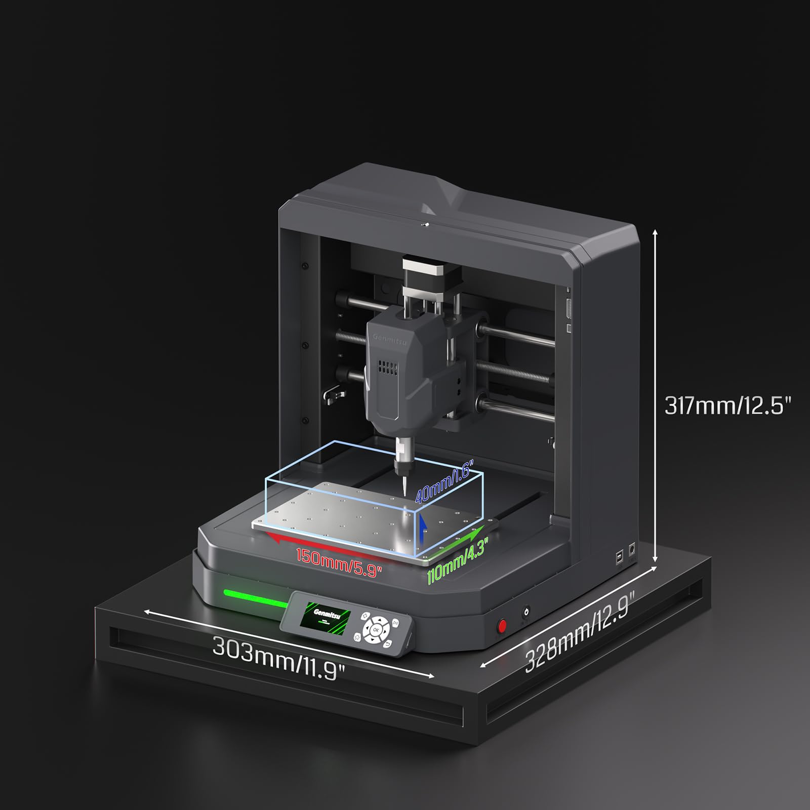 Genmitsu Cubiko safety enclosure with lid auto-stop for safer operation.