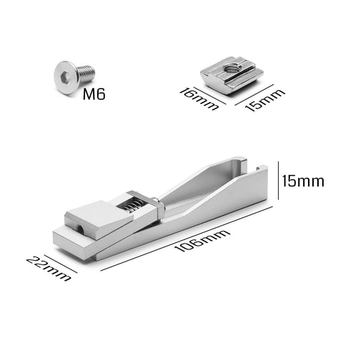 Genmitsu toe clamp in a low-profile aluminum design for safe surface use