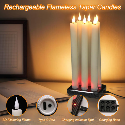 GenSwin 3D flame wax coating ivory taper candle for natural glow