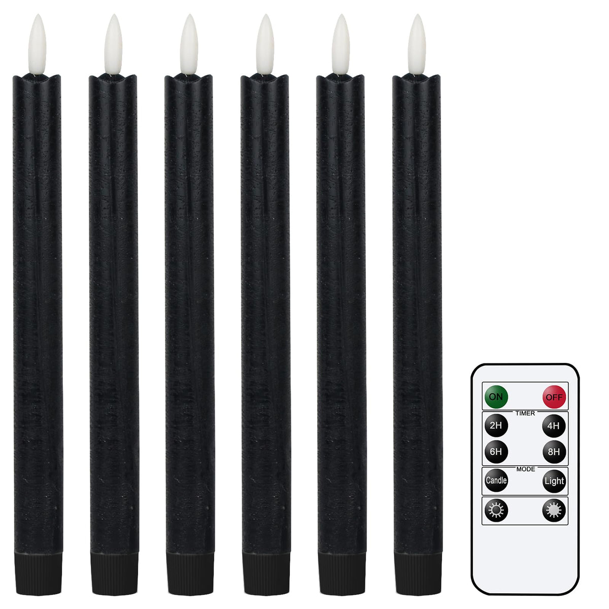 GenSwin flameless black taper candle 6-pack with realistic wax look for ambiance