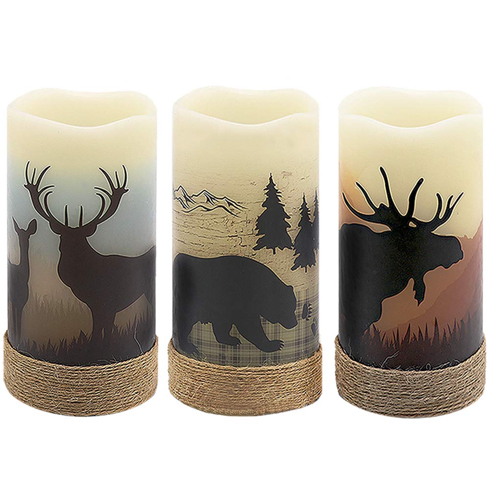 GenSwin flameless candle with hemp rope and deer decals for rustic ambiance