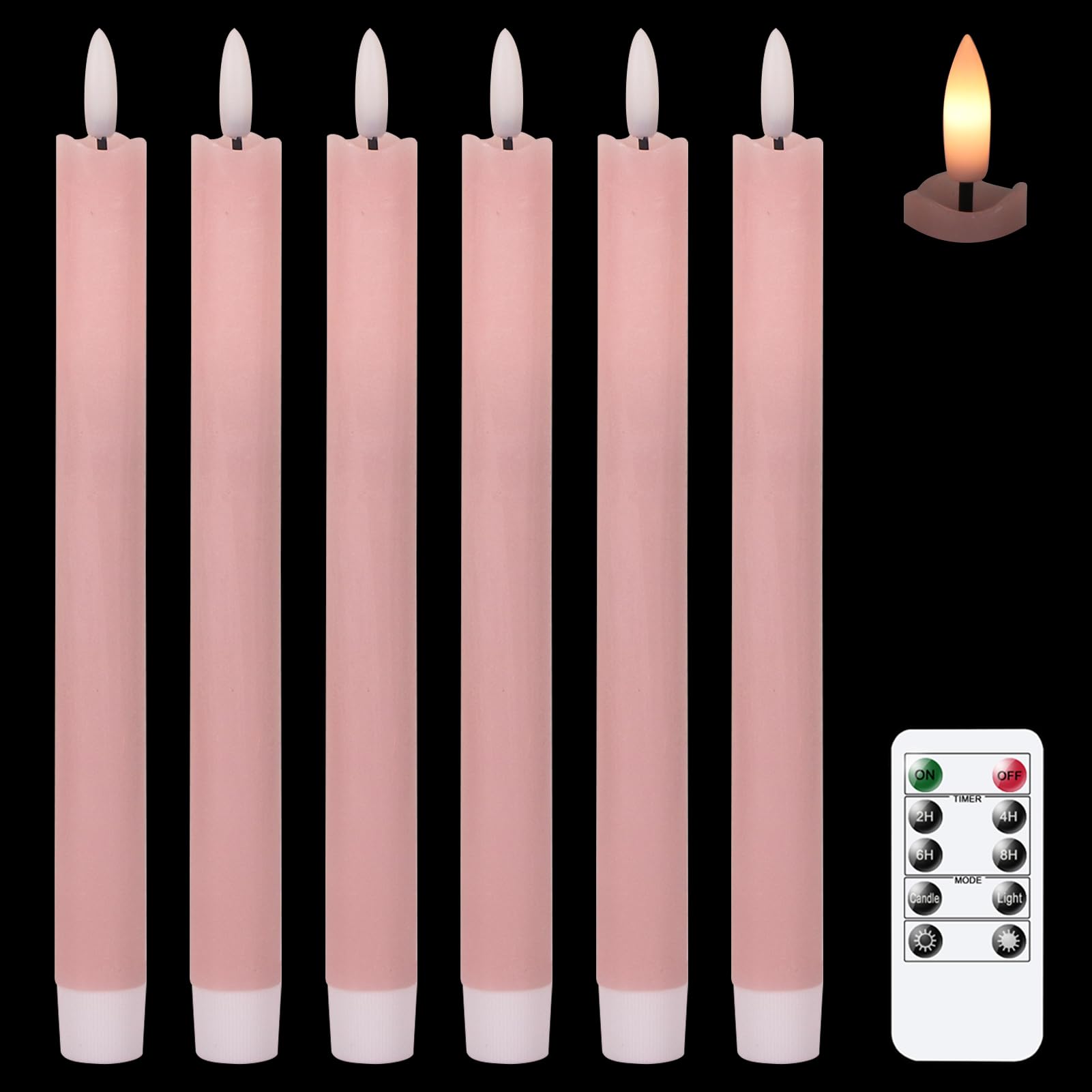 GenSwin flameless pink taper candles with 3D wick flicker for romantic dinner ambiance.