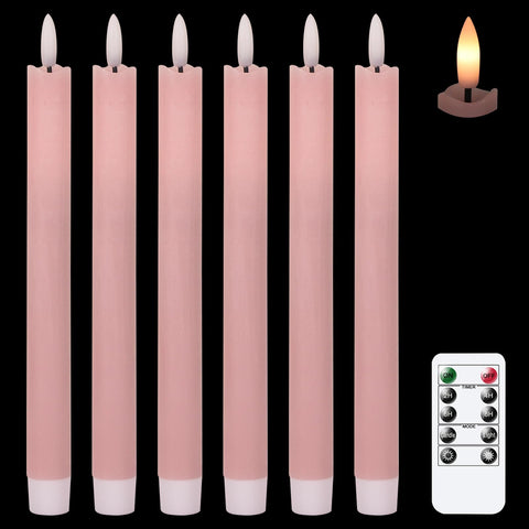 GenSwin flameless pink taper candles with 3D wick flicker for romantic dinner ambiance.