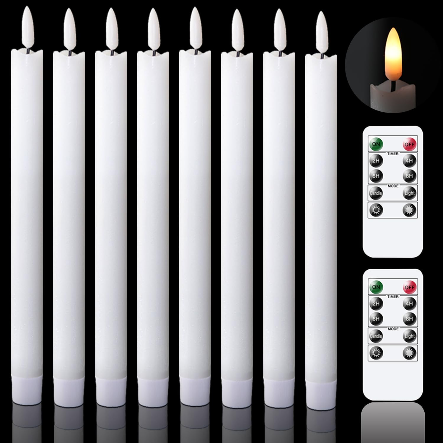 GenSwin flameless taper candles eight-pack with warm glow for romantic dinners