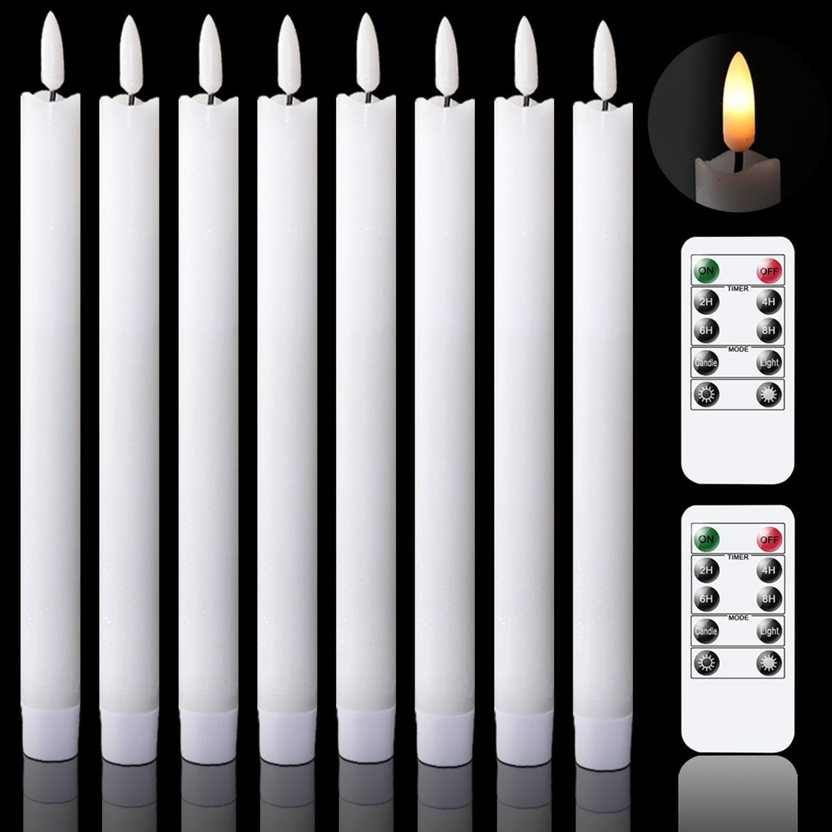 GenSwin flameless taper candles eight-pack with warm glow for romantic dinners