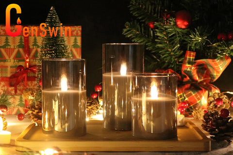 GenSwin gray glass flameless candles D5 evoke warm ambience for dinners and celebrations.