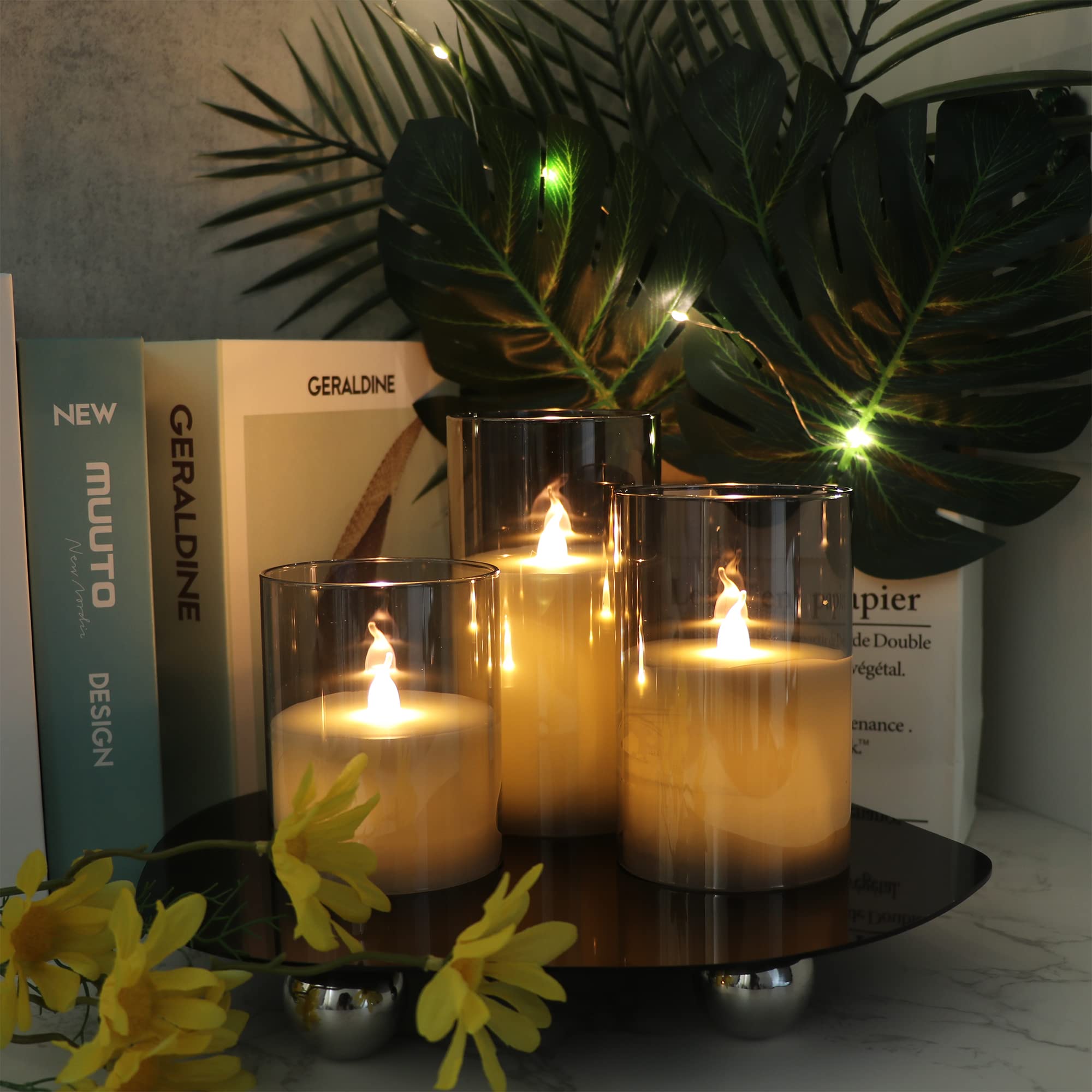 GenSwin gray glass flameless candles D6 create soft flicker for evenings and events.