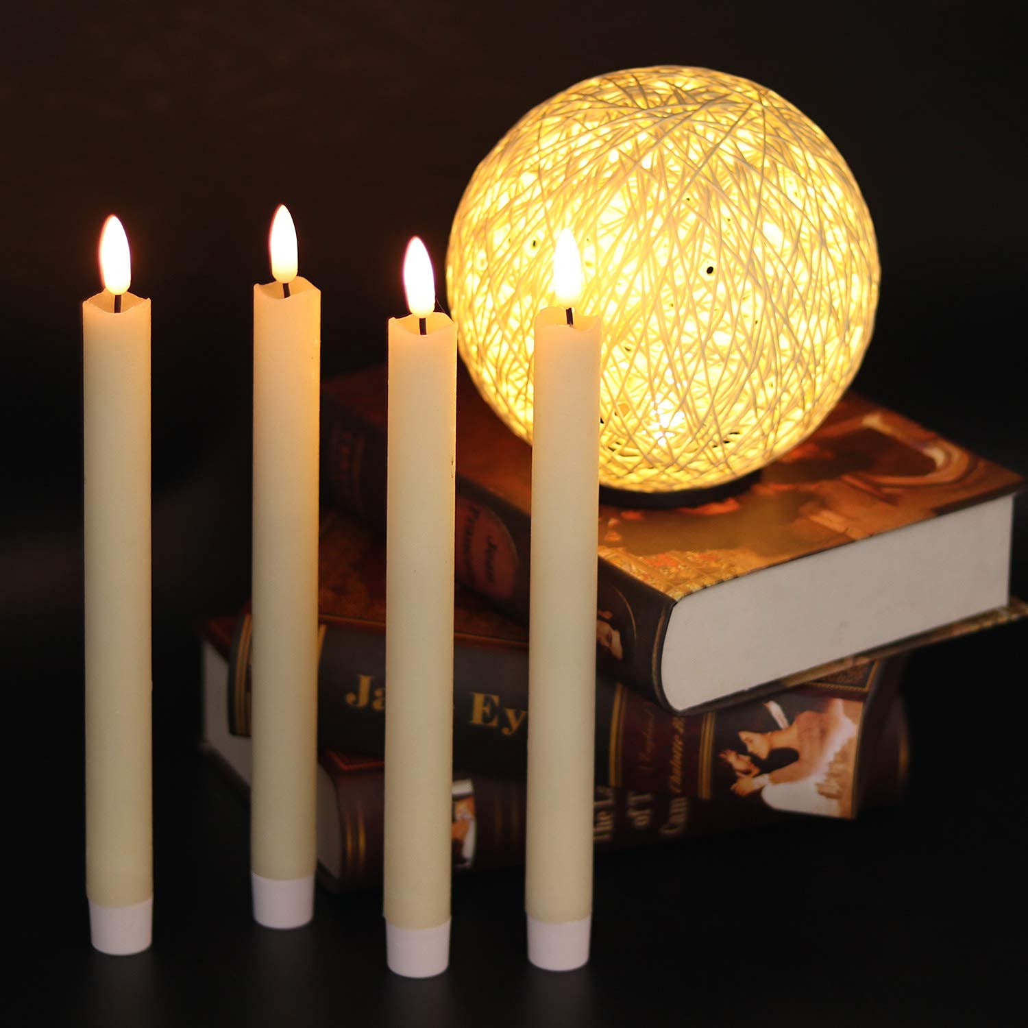 GenSwin LED wax taper candles six-pack for safe, long-lasting ambiance.