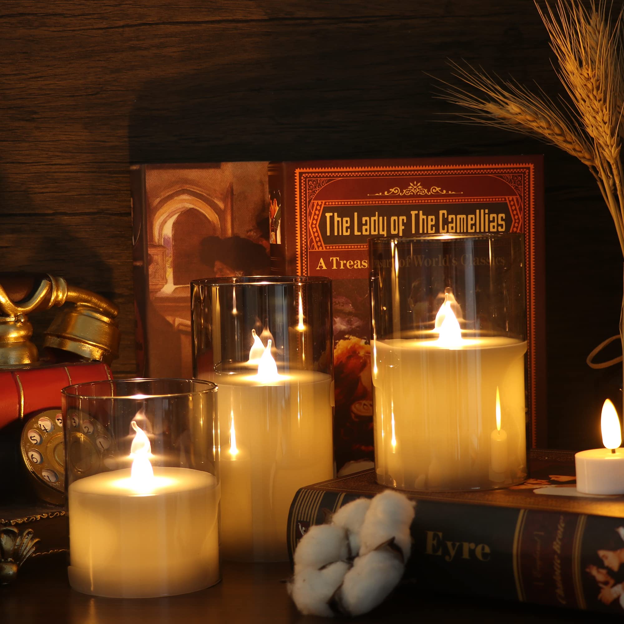 GenSwin real wax look gray glass candles enhance decor with authentic texture.