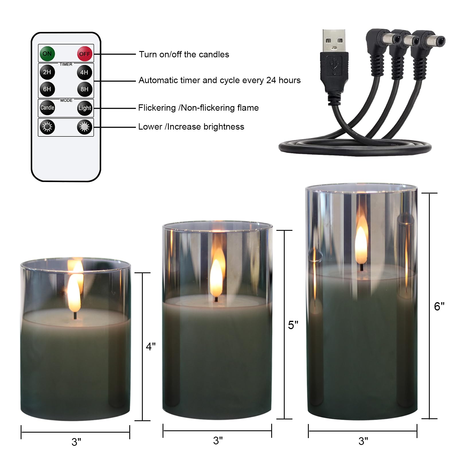 GenSwin glass pillar candle with realistic 3D flicker for cozy spaces