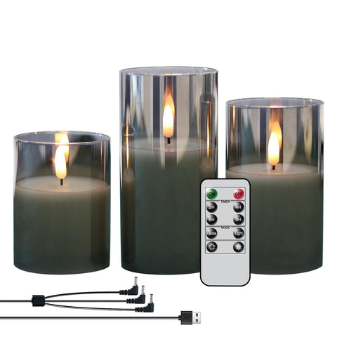 GenSwin rechargeable LED flameless glass candle with 3in diameter for safe ambient light