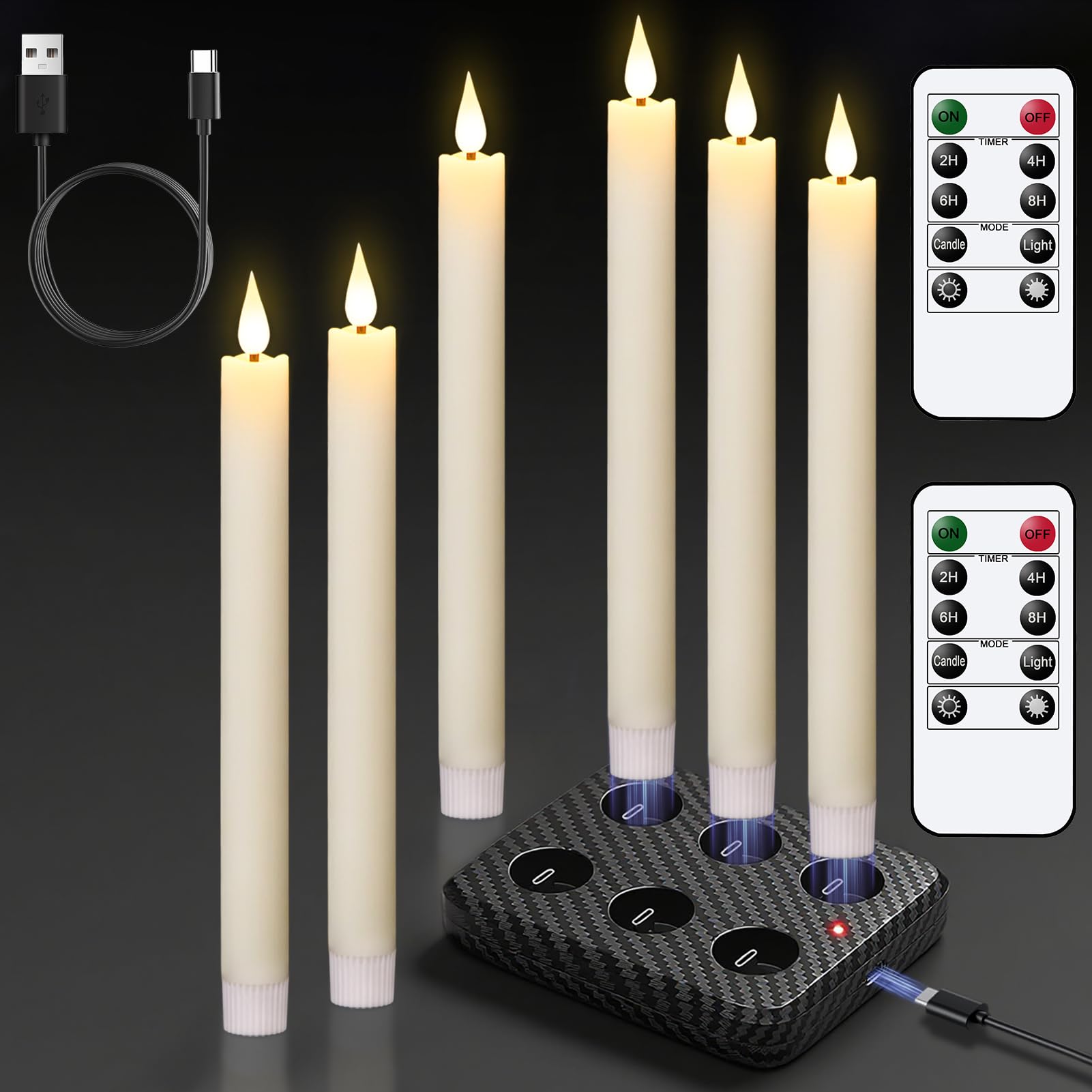 GenSwin rechargeable taper candle with charging base for long-lasting eco-friendly lighting