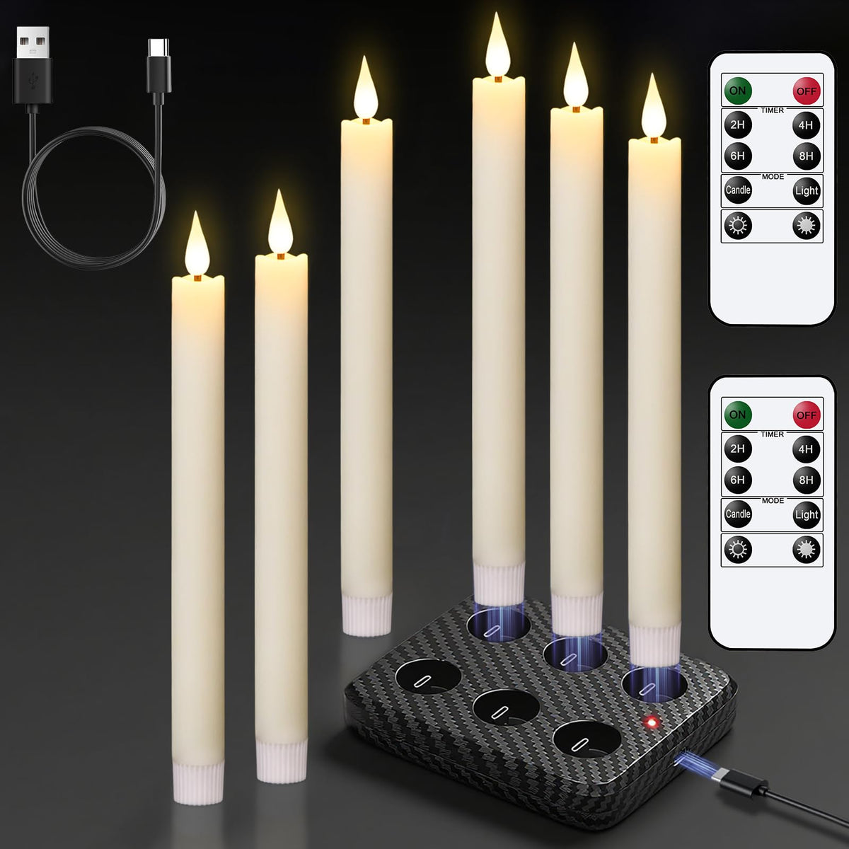 GenSwin rechargeable taper candle with charging base for long-lasting eco-friendly lighting