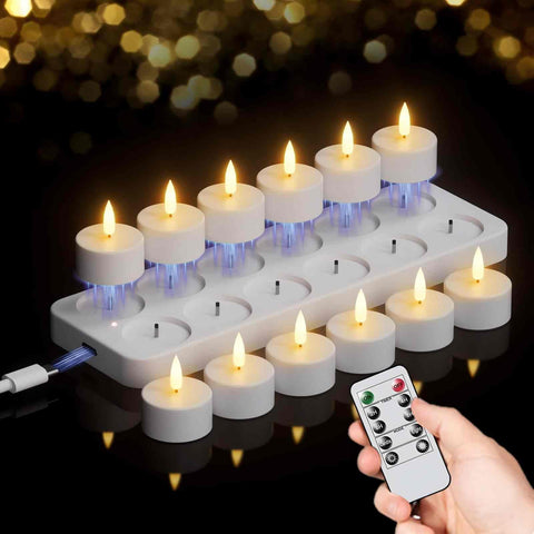 GenSwin 12-pack rechargeable tea lights with base for ambient glow