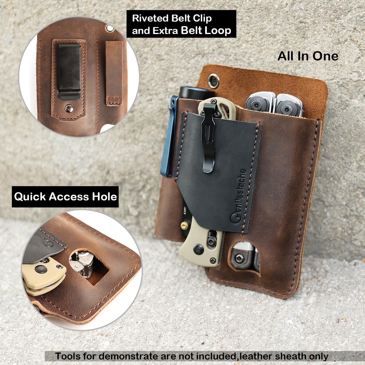 Gentlestache edc pouch front view highlights compact 3-in-1 design for tools.