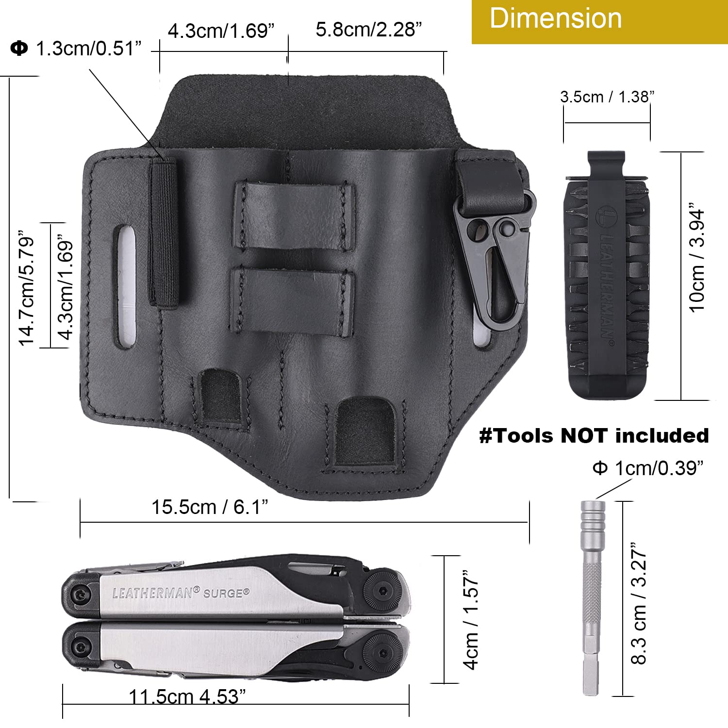 Gentlestache multitool leather sheath flashlight holder keeps illumination tools secure.