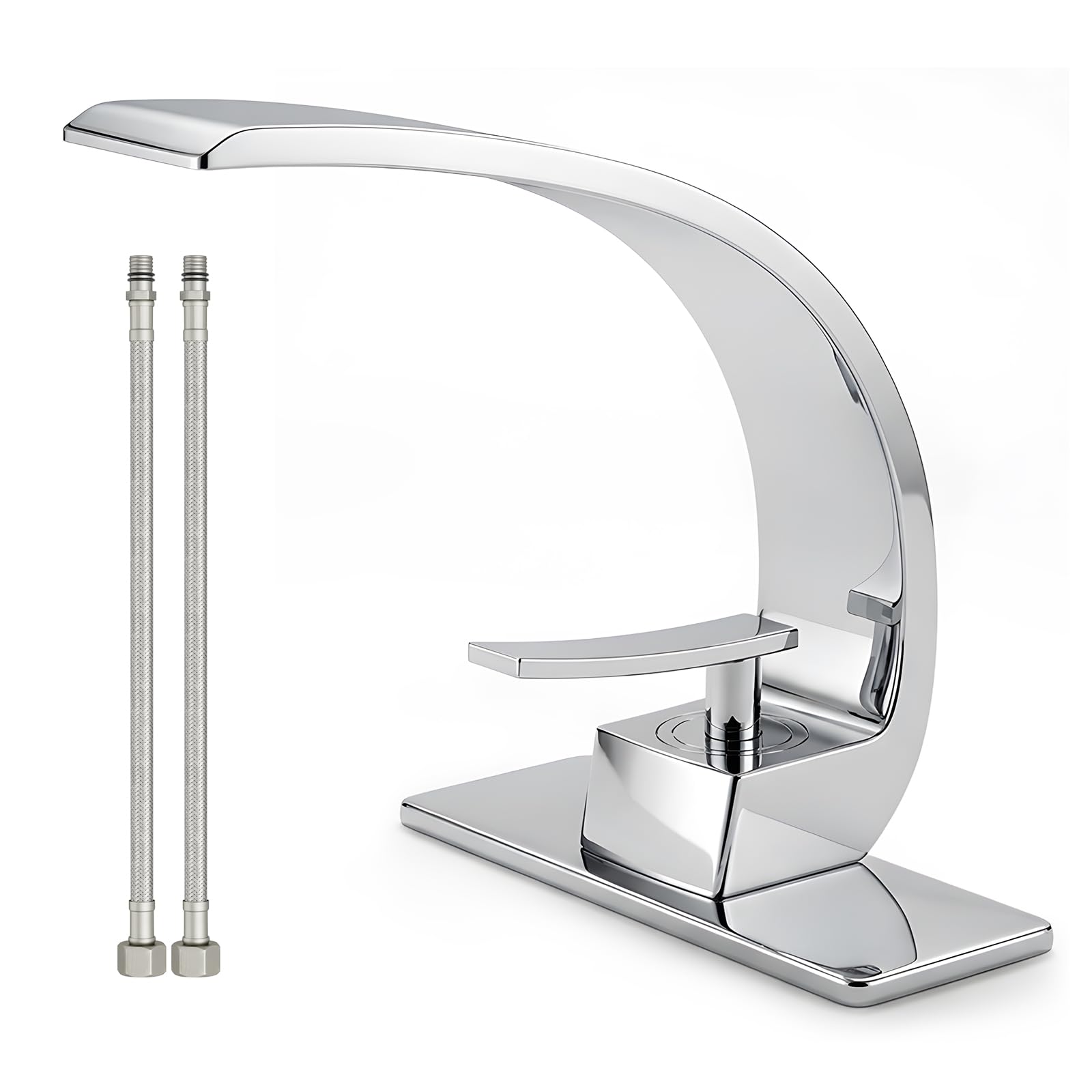 Geobella curved arc chrome bathroom faucet for a sleek modern vanity